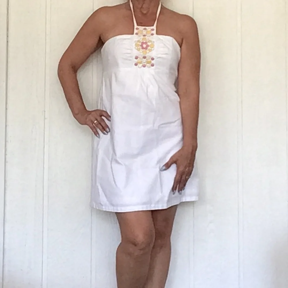LILLY PULITZER WHITE COTTON EMBELLISHED HALTER DRESS SIZE 8 - Picture 5 of 16
